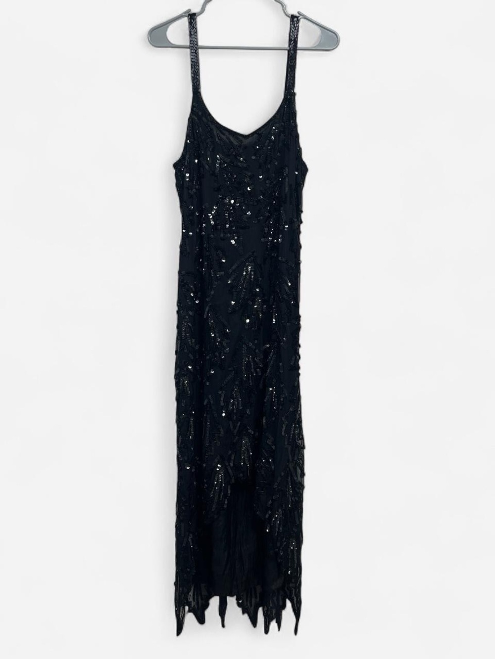 80’s vintage black sheer beaded silk slip gown